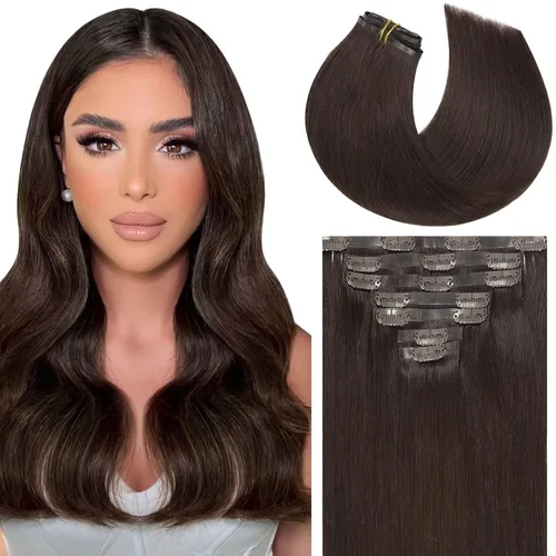 Miniatura 47 de Caliee Extensiones de cabello con pinzas de cabello humano 14 pulgadas Color 1 Negro azabache trama doble invisibles Extensiones de cabello humano