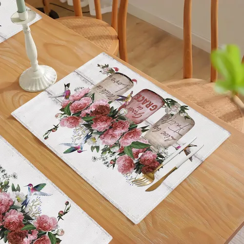 Miniatura 5 de Juego de 4 manteles individuales con diseño de flores y rosas, manteles individuales lavables para decoración del hogar, fiesta, interior, cocina