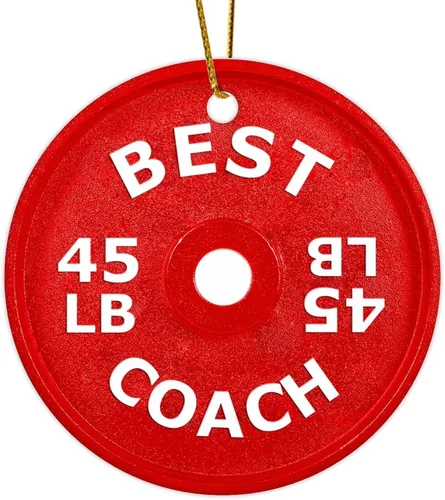 Miniatura 10 de Adorno redondo de cerámica colgante de Navidad, divertido gimnasio con mancuernas blancas de cerámica para colgar recuerdos personalizables