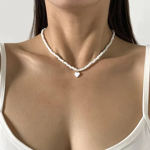 Jumwrit Gargantilla de cuentas de colores hechos a mano, con colgante de corazón, lindos collares para mujeres, adolescentes y niñas