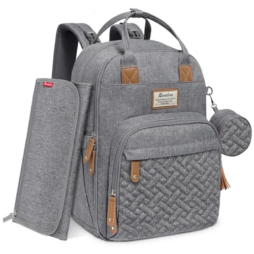 RUVALINO - Mochila de pañales neutrales todo en uno para niños y niñas, mochila de viaje grande multifunción con cambiador portátil, correas para