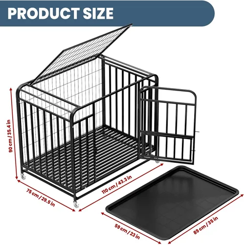 Miniatura 8 de Jaula para perros extra grande de 42 pulgadas, fácil de limpiar, con ruedas bloqueables, perrera indestructible para perros con ansiedad, resistente