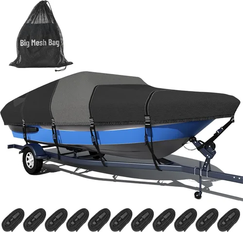 Miniatura 11 de Funda para barco 1600D + 1200D con bucles de 2 pulgadas de ancho para remolque y amarre, ultraduradera, impermeable, se adapta a Tri-Hull, V-Hull