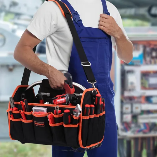 Miniatura 6 de Kowsinde Bolsa de herramientas de 16 pulgadas, bolsa de herramientas para electricista, bolsas de herramientas con parte superior abierta, 26 Naranja
