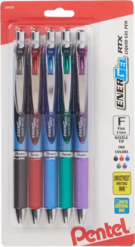 Miniatura 3 de Pentel EnerGel RTX - Bolígrafo de gel líquido retráctil, punta fina de 0.5 mm, punta de metal, tinta de colores surtidos, paquete de 5