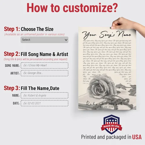 Miniatura 2 de H-DEWALL póster personalizable con letra de tu canción favorita y foto, lienzo inspirador con marco, arte de pared, regalo romántico para mujer