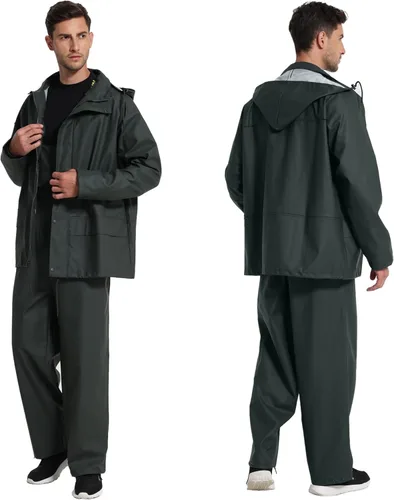 Miniatura 2 de Men's Workwear PRO Rain Suit - Waterproof Jacket and Bib Pants 3-piece Set for Ultimate Safety and Comfort