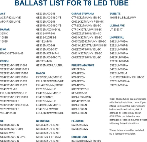 Miniatura 6 de JESLED Paquete de 4 tubos LED T8 de 4 pies, repuesto fluorescente, 48 pulgadas, 14 W, 2450 lm, 4000 K, potencia de extremo simple o doble, tipo A+B