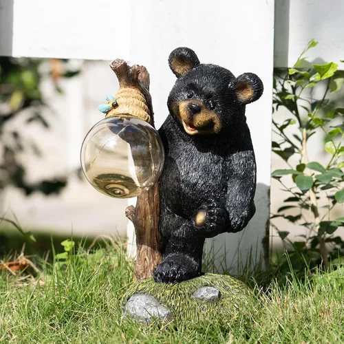 Miniatura 2 de Suyorpe Estatuas de jardín con luz decorativa de oso, estatua solar de oso exterior, decoración de jardín de animales, decoración divertida
