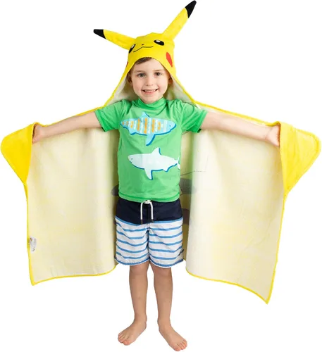 Miniatura 2 de Toalla de rizo de algodón suave con capucha para baño y playa Pokémon Pikachu, 24 x 50 pulgadas, Franco Kids