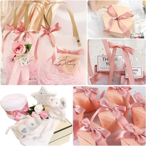 Miniatura 4 de Cinta de satén de oro rosa, 3/8 pulgadas x 25 yardas, cinta de tela rosa para envolver regalos, manualidades, boda, baby shower, fabricación