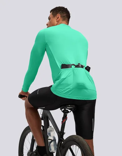 Miniatura 6 de Bikewa Maillot de ciclismo para hombre con 3+1 bolsillos traseros con cremallera, manga larga, absorción de humedad, UPF 50+ media cremallera