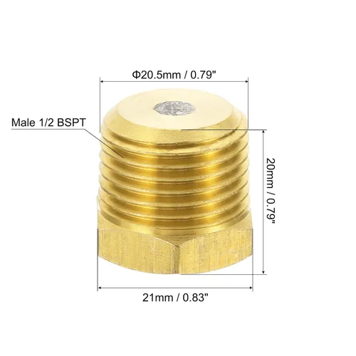 Miniatura 2 de PATIKIL Tapón fusible de latón BSPT de 1/2 pulgada, paquete de 2 tapones fusibles de latón de 509.0 °F para sistema de refrigeración HVAC, tono latón