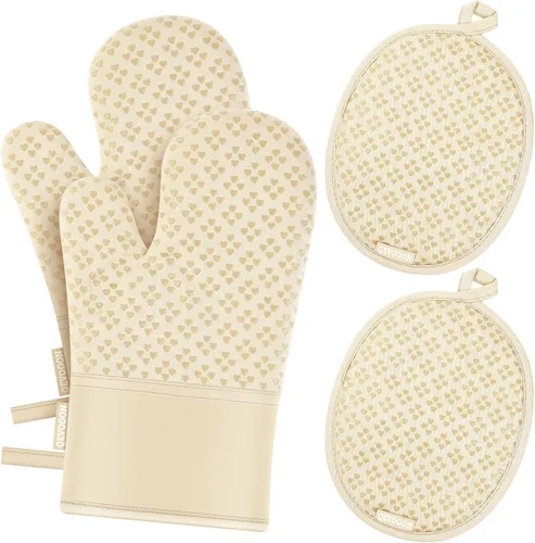 Manoplas de horno y soportes para ollas 4 juegos, guantes de horno resistentes al calor de 500 ℉ y soporte para ollas, guantes de horno y