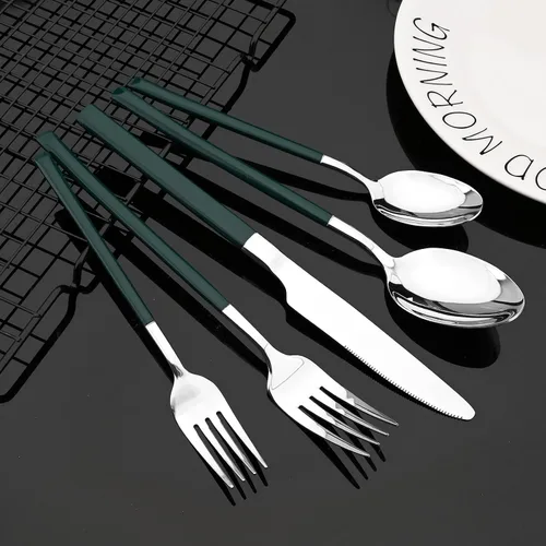 Miniatura 5 de JASHII Juego de cubiertos de 20 piezas, acero inoxidable 18/10, servicio para 4, utensilios de comida, tenedores, cucharas y cuchillos, borde