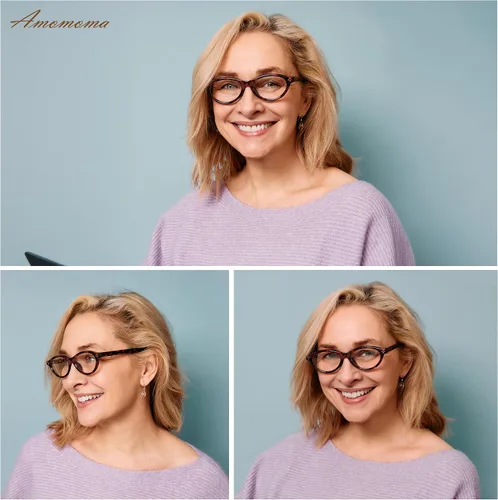 Miniatura 2 de AMOMOMA Anteojos de lectura ovalados retro para mujer, bloqueo de luz azul, ojo de gato, elegantes lectores con bisagra de resorte AM6227