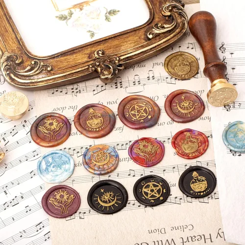 Miniatura 5 de Wiccan - Juego de sellos de cera, pentagrama pagano, fases lunares, cabeza de sello de sellado de fases lunares, diseño vintage de ojo malvado