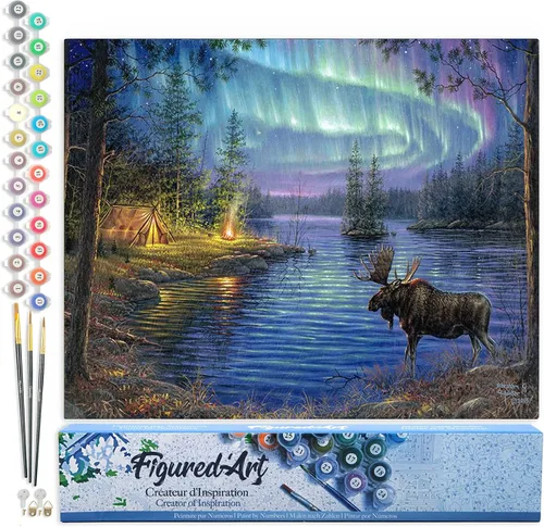 Miniatura 47 de Figured'Art - Juego de pintura por números, lienzo enrollado sin marco, para manualidades, para adultos, 16 x 20 pulgadas, jarrón de peonías