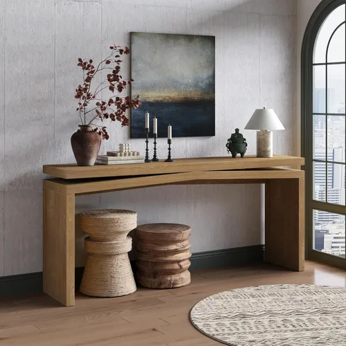 Miniatura 22 de 50" Modern Art Sculptural Console Table, Oval Cutout Legs, Wood Veneer, Thick Rounded Tabletop, Contemporary Entryway Sofa Table for Living Room