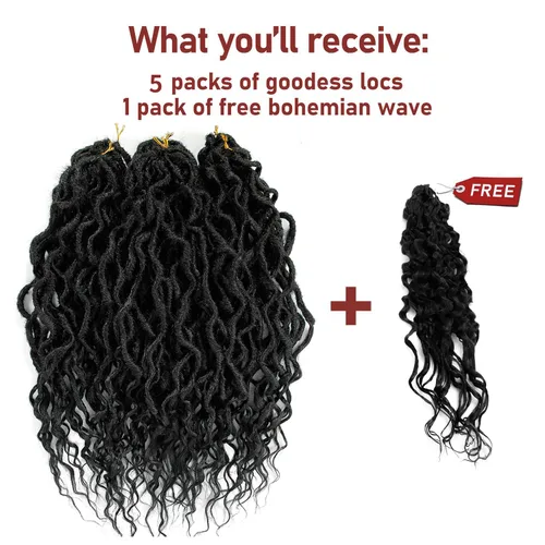 Miniatura 4 de Rastas sintéticas de ganchillo trenzadas, trenzas bohemias de 24 pulgadas, rastas sintéticas ombré, cabello trenzado afro rastas 1B