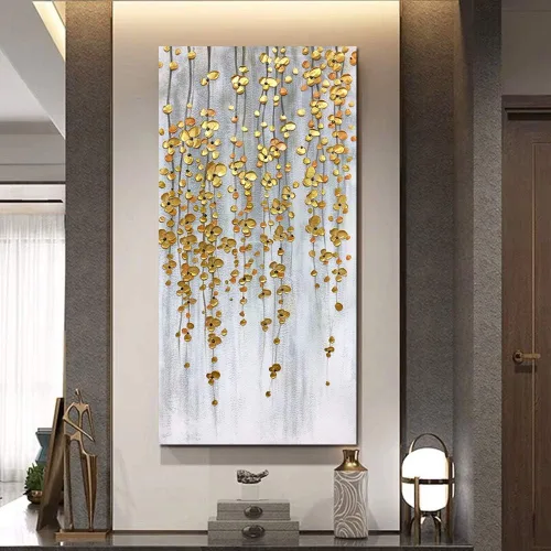 Miniatura 6 de Yotree Pinturas, 24x48 Pulgadas De Pintura Al Óleo De La Mano De Pintura De Plata De Oro Flores Pinturas 3D Pintado A Mano Sobre Lienzo Abstracto