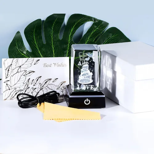Miniatura 7 de Movdyka Pastel de cristal 3D, regalos de cumpleaños para mujeres, esposa, ideas de regalo de cumpleaños, pastel de cumpleaños grabado con láser