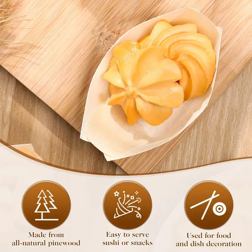 Miniatura 9 de Platos de madera desechables de bambú para barcos de madera, mini sushi, bandeja para servir sushi, bandeja para servir sushi con hojas de bambú