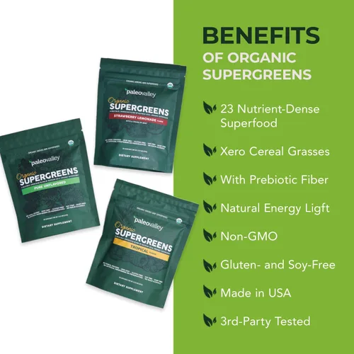 Miniatura 4 de Paleovalley Organic Supergreens - Superalimento orgánico en polvo de verduras para apoyo inmunológico - Mezcla de polvo verde paleo - 30 porciones