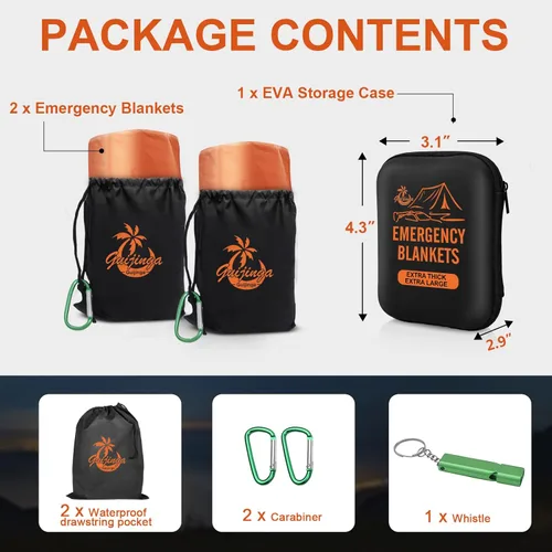 Miniatura 6 de Mantas de emergencia para supervivencia, paquete de 2/4 mantas espaciales, mantas de mylar gigantescas y extremadamente gruesas, adecuadas