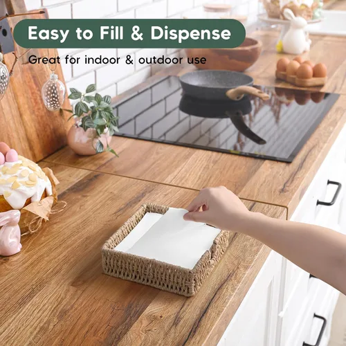 Miniatura 4 de Servilletero para mesa, servilleteros de cuerda de papel tejida para servilletas de papel, servilleteros de mimbre para mesa de cocina, decoración