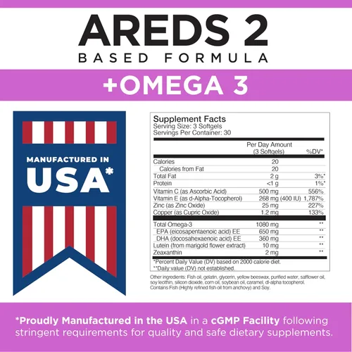 Miniatura 8 de Viteyes AREDS 2 + Omega-3 - Cápsulas blandas de fórmula de salud macular, triple fuerza omega-3 (650 mg de EPA, 350 mg de DHA), vitamina de salud