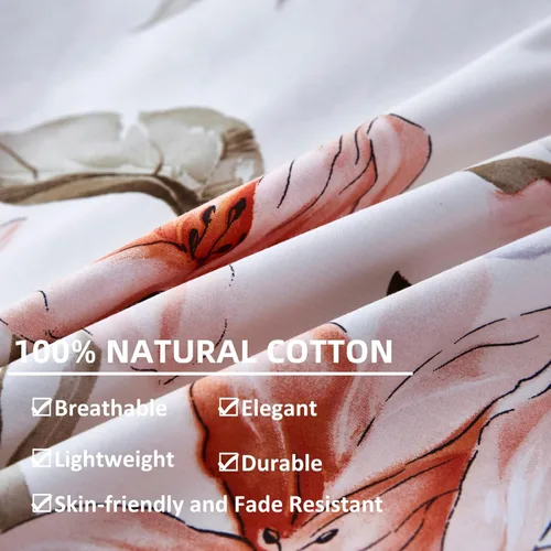Miniatura 5 de OAITE - Juego de funda de edredón de 100% algodón con patrón floral, juego de ropa de cama suave que incluye 3 piezas