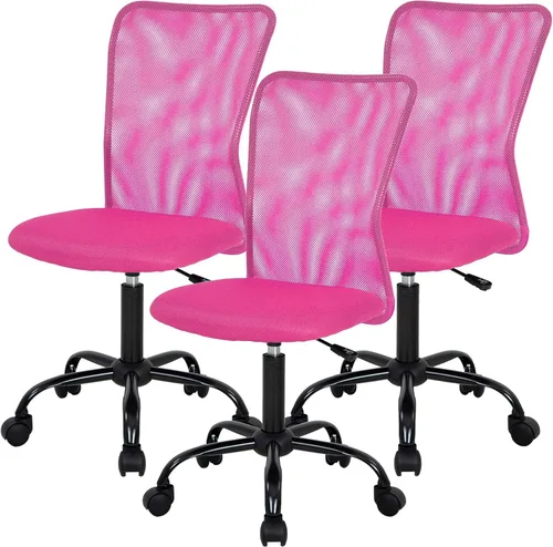 Miniatura 19 de FDW Silla de oficina en casa, silla de escritorio de malla con respaldo medio, sin brazos, ergonómica, giratoria, soporte de espalda, ajustable