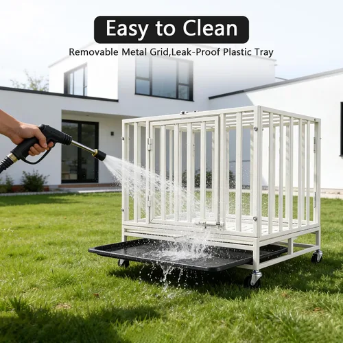 Miniatura 7 de Jaula de acero resistente de 24 pulgadas para perros con alta ansiedad, con cerraduras resistentes y bandeja extraíble, jaula para perros pequeños