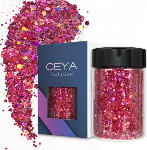 Miniatura 22 de Ceya Brillantina gruesa holográfica, 1 libra/16 onzas, oro diamante a granel, purpurina mixta gruesa y fina embotellada con lentejuelas metálicas