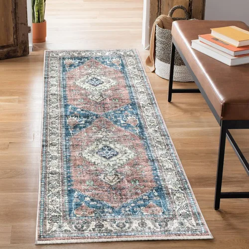 Miniatura 16 de Bloom Rugs Alfombra lavable antideslizante de 2 x 3 pies, color azul/verde/mandarina, alfombra tradicional oriental para sala de estar, dormitorio