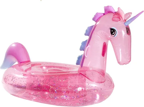 Funboy - Flotador inflable, gigante y transparente con forma de unicornio y con brillantina, para fiestas de verano en la piscina y entretenimiento