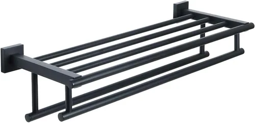 Alise - Toallero de 20 pulgadas para baño, con montaje en pared, barras dobles negras con estante, soporte de toalla de baño de acero inoxidable SUS