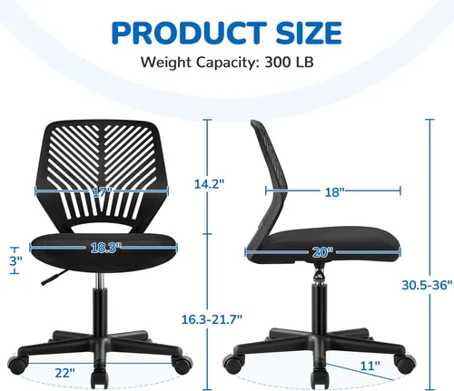 Miniatura 3 de Topeakmart Silla de oficina sin brazos, silla de estudio de computadora giratoria ajustable de malla para espacios pequeños, color negro