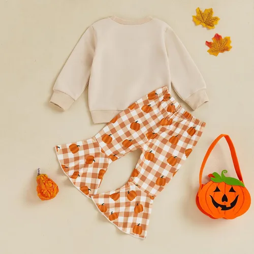 Miniatura 50 de Traje de Halloween para bebé niña, manga larga, cuello redondo, letras de fantasma, parte superior con estampado de fantasma, parte inferior