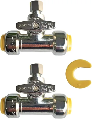 Miniatura 16 de HQMPC Válvula de parada angular, 1/2 pulgada Ptc x 1/2 pulgada sin compresión de plomo, válvula de agua de cierre de ángulo con clip de desconexión