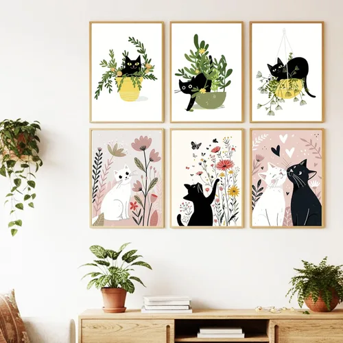 Miniatura 2 de Jethami Paquete de 6 pinturas por números para adultos principiantes, fácil de pintar con gato negro, kit de arte de lienzo para decoración de pared