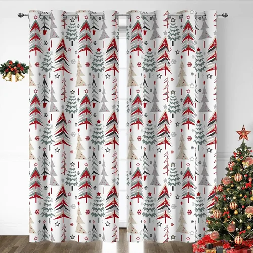 Miniatura 13 de Cortinas rojas de Navidad para sala de estar, juego de 2 paneles, cortinas de ventana de terciopelo rojo de 63 pulgadas de largo, cortinas