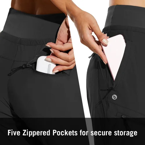 Miniatura 2 de BALEAF Pantalones deportivos ligeros de senderismo para mujer con bolsillos con cremallera cintura alta secado rápido para viajes campamento UPF50