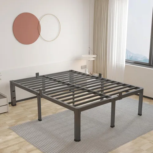 Miniatura 20 de ROIL Base de cama de 18 pulgadas tamaño matrimonial con esquinas redondeadas y agujeros para cabecero con sujetadores de colchón, listones de acero