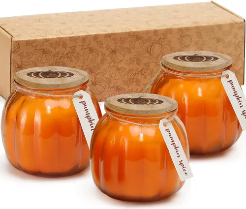 3Pcs Pumpkin Shaped Candles, Fall Scented Candle,Pumpkin Spice Scented Candle Set of 3 (Orange)