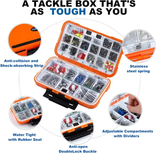 Miniatura 3 de TOPFORT Kit de 187/343 piezas de accesorios de pesca, Caja de aparejos de pesca organizada con aparejos incluidos, anzuelos de pesca, pesas de Kit