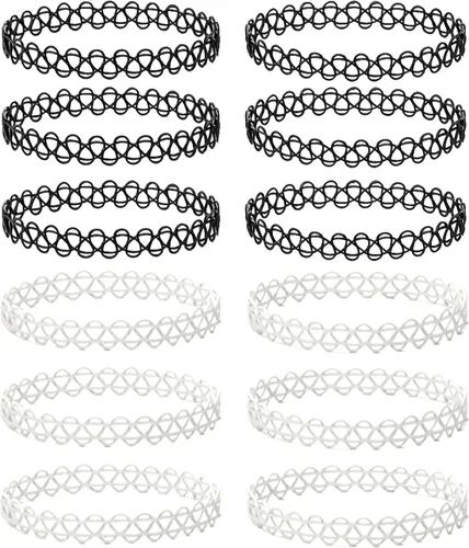 Miniatura 16 de BodyJ4You Juego de 12 gargantillas elásticas estilo tatuaje, accesorios y joyería de los años 90 y 2000, rosado, azul, verde, colorido, arcoíris