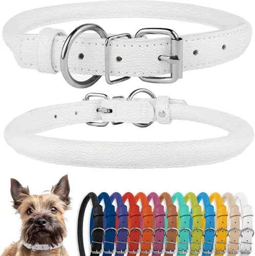Miniatura 43 de CollarDirect Collar de cuero enrollado para perro, collar redondo acolchado suave para cachorros, hecho a mano, collar de cuero genuino para perros