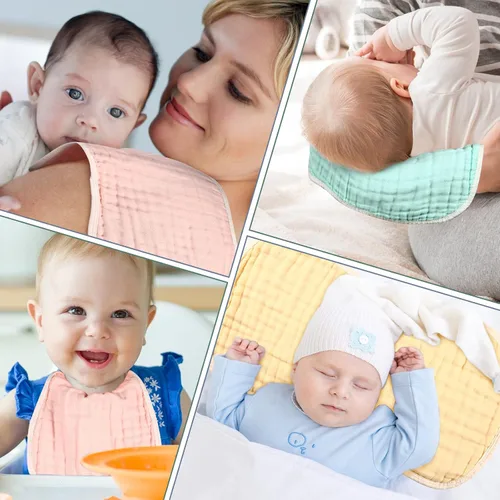 Miniatura 6 de MUKIN Paños de muselina para eructos y paño para eructos, suaves y absorbentes para niños y niñas, paquete de 5 baberos de algodón para recién